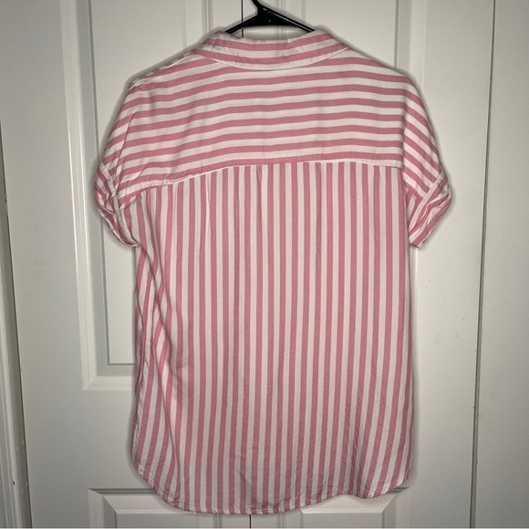 Beach Lunch Lounge Size Small Pink White Striped Button Up Short Sleeve Shirt - Picture 4 of 6